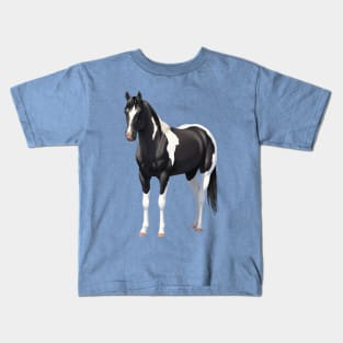 Beautiful Black Pinto Quarter Horse Paint Stallion Kids T-Shirt